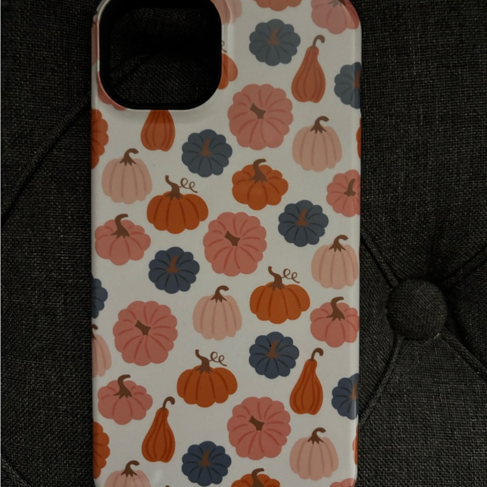 Whimsical White and Orange Pumpkin Phone Case IPhone 15 plus